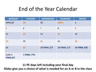 End of the Year Calendar