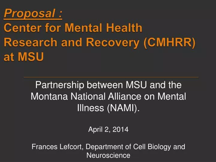 proposal center for mental health research and recovery cmhrr at msu