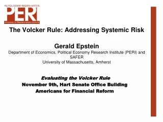 Evaluating the Volcker Rule November 9th, Hart Senate Office Building