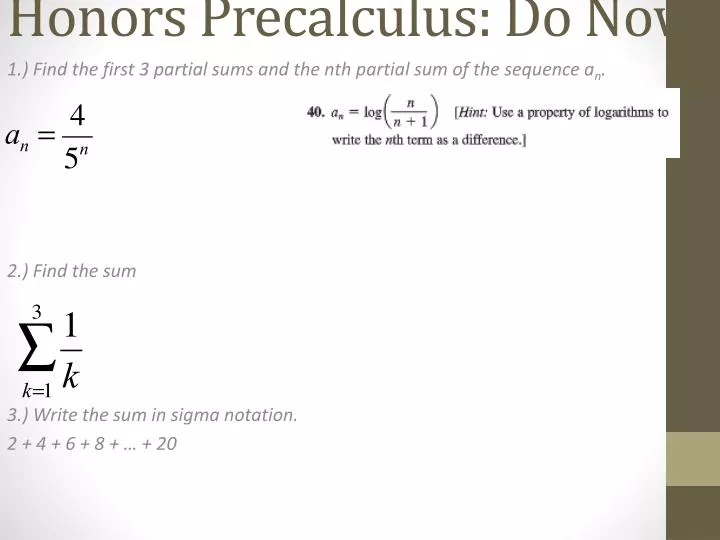 honors precalculus do now