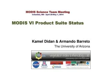 MODIS Science Team Meeting Columbia, MD - April 29-May 1, 2014 MODIS VI Product Suite Status
