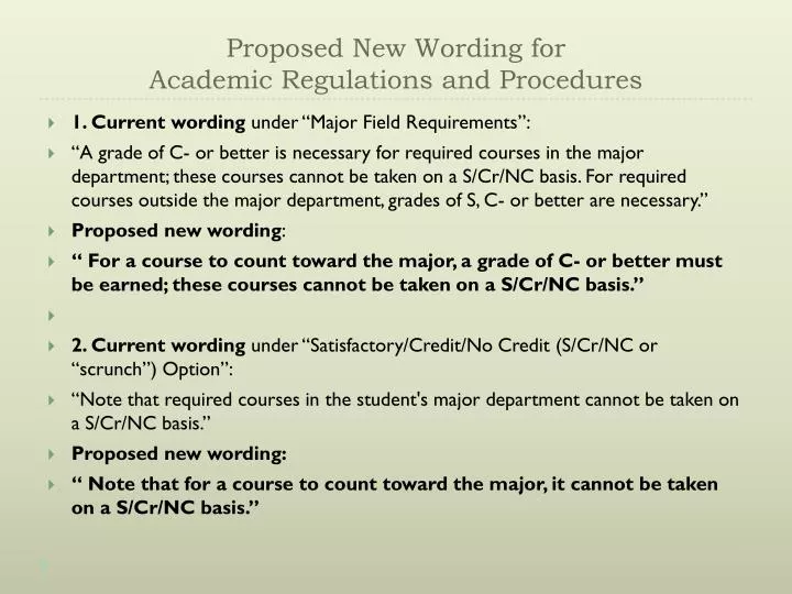 proposed new wording for academic regulations and procedures