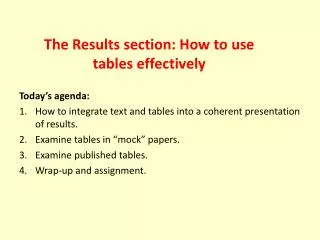 The Results section: How to use tables effectively