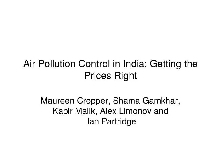 air pollution control in india getting the prices right