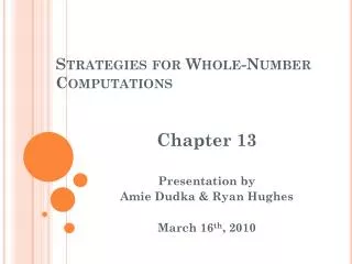 Strategies for Whole-Number Computations