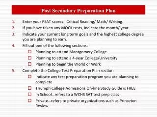 Post Secondary Preparation Plan