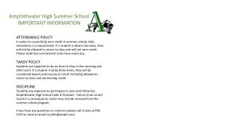 Amphitheater High Summer School IMPORTANT INFORMATION