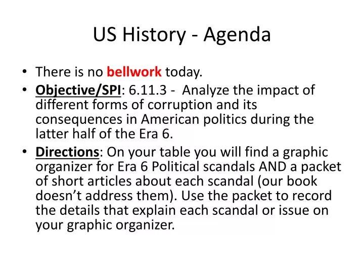 us history agenda