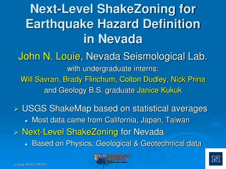 next level shakezoning for earthquake hazard definition in nevada