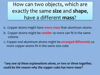 How can two objects, which are exactly the same size and shape , have a different mass ?
