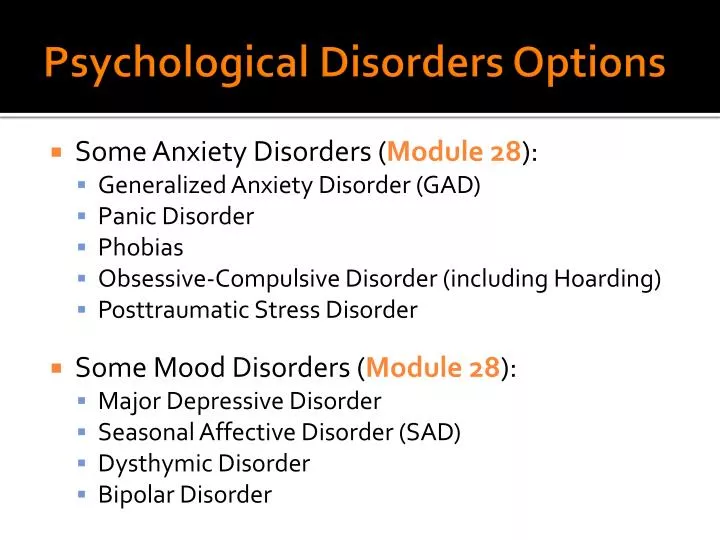psychological disorders options