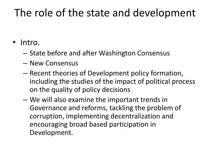 the role of the state and development