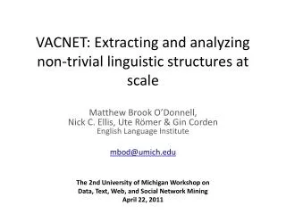 VACNET: Extracting and analyzing non-trivial linguistic structures at scale