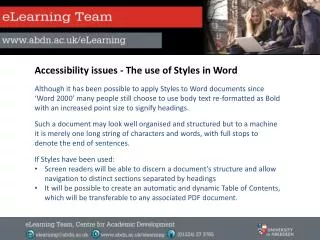 Accessibility issues - The use of Styles in Word