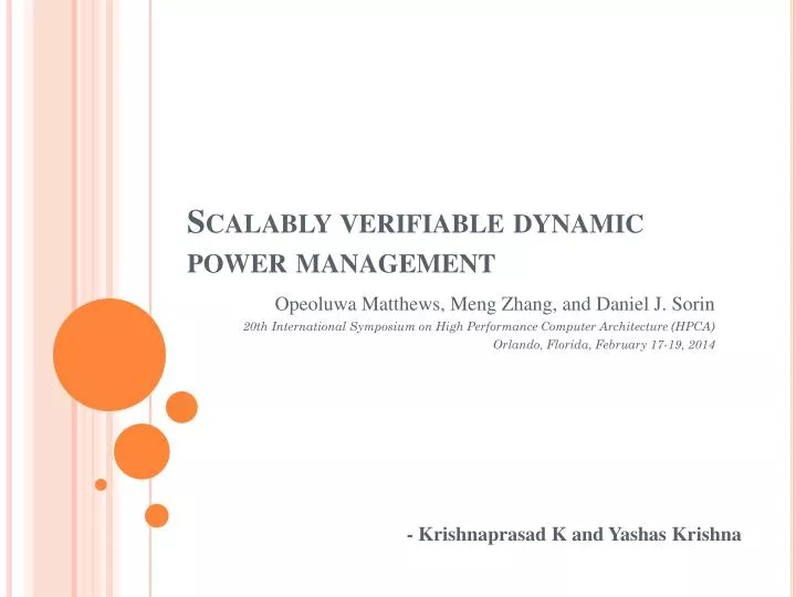 scalably verifiable dynamic power management
