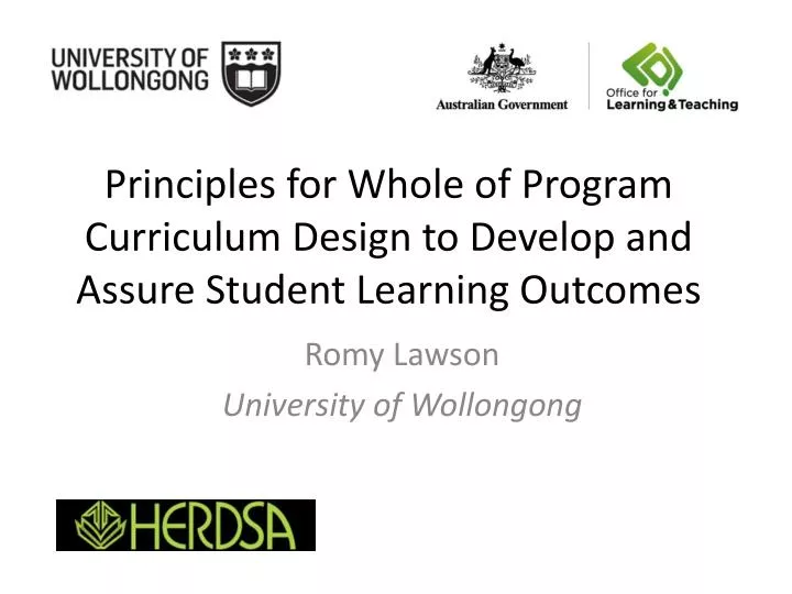 principles for whole of program curriculum design to develop and assure student learning outcomes