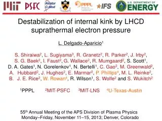 Destabilization of internal kink by LHCD suprathermal electron pressure L. Delgado-Aparicio 1