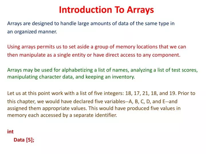 introduction to arrays
