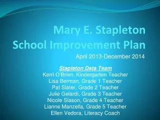 Mary E. Stapleton School Improvement Plan