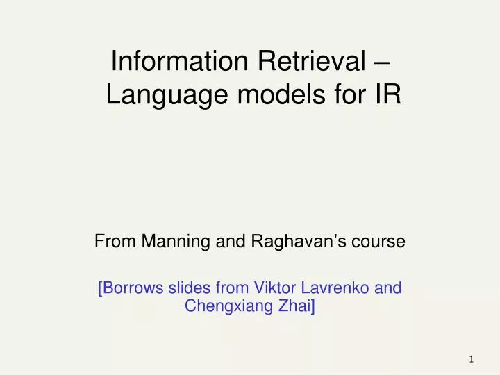 information retrieval language models for ir