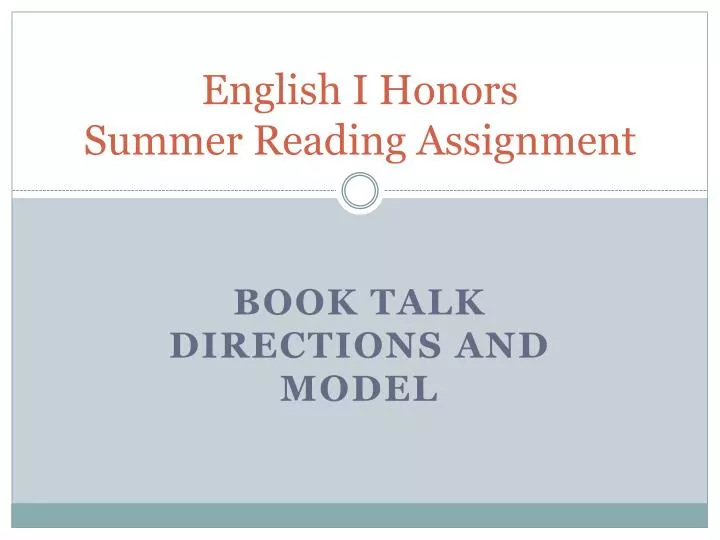 english i honors summer reading assignment