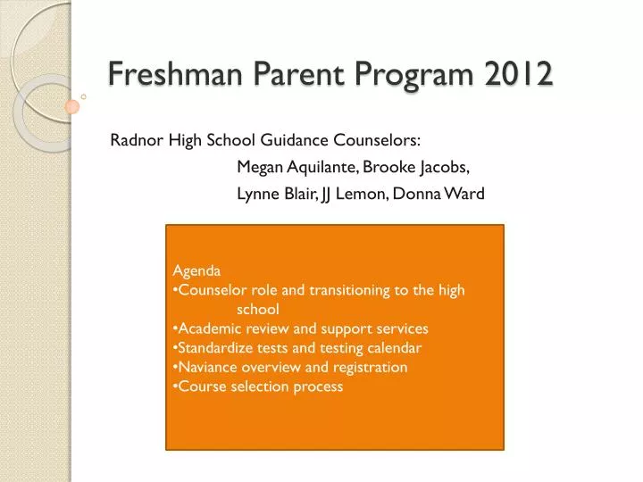 freshman parent program 2012
