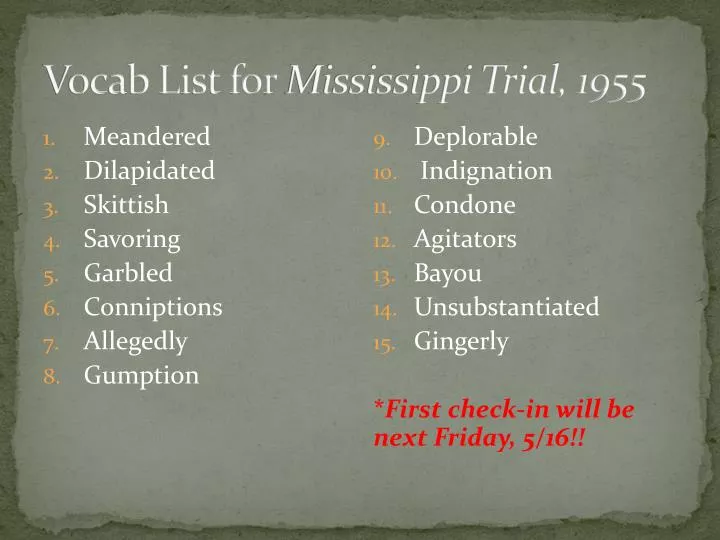 vocab list for mississippi trial 1955