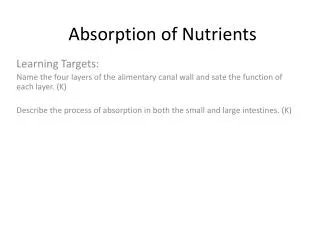 Absorption of Nutrients