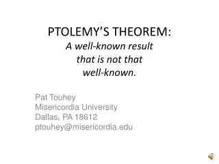 PTOLEMY’S THEOREM: A well-known result that is not that well-known.