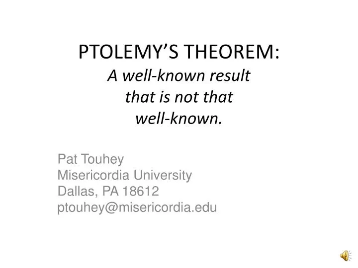 ptolemy s theorem a well known result that is not that well known