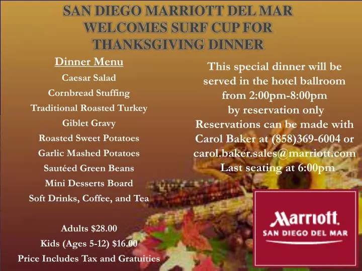 san diego marriott del mar welcomes surf cup for thanksgiving dinner