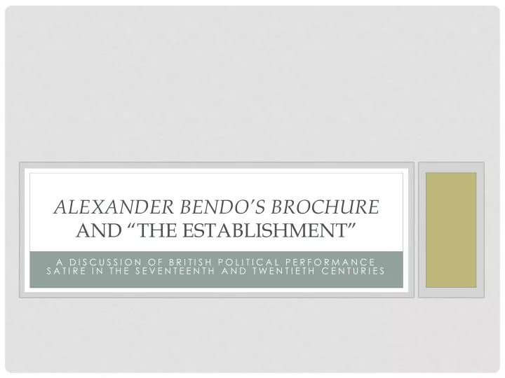 alexander bendo s brochure and the establishment