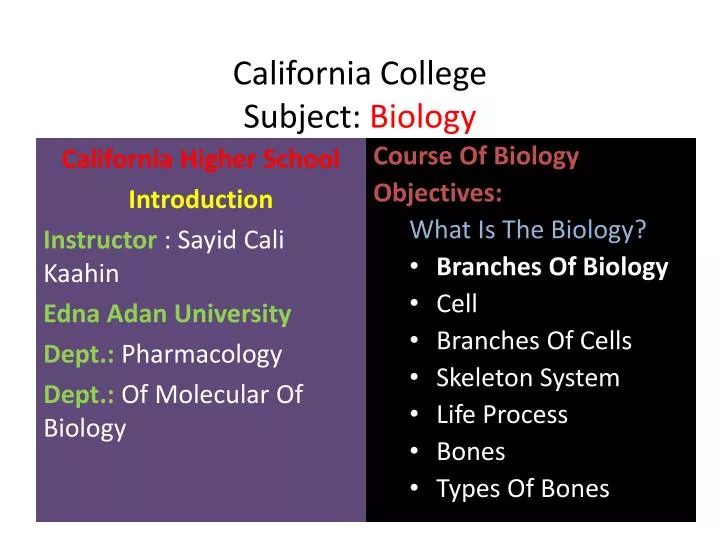 california college subject biology