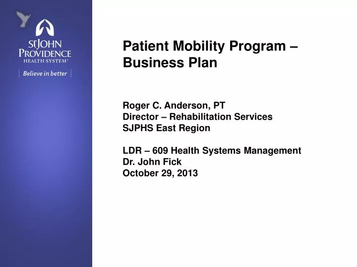 patient mobility program business plan