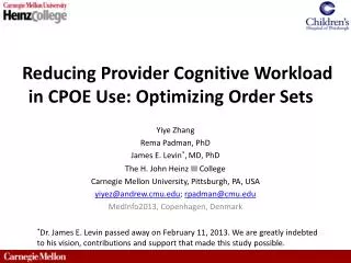 Reducing Provider Cognitive Workload in CPOE Use: Optimizing Order Sets