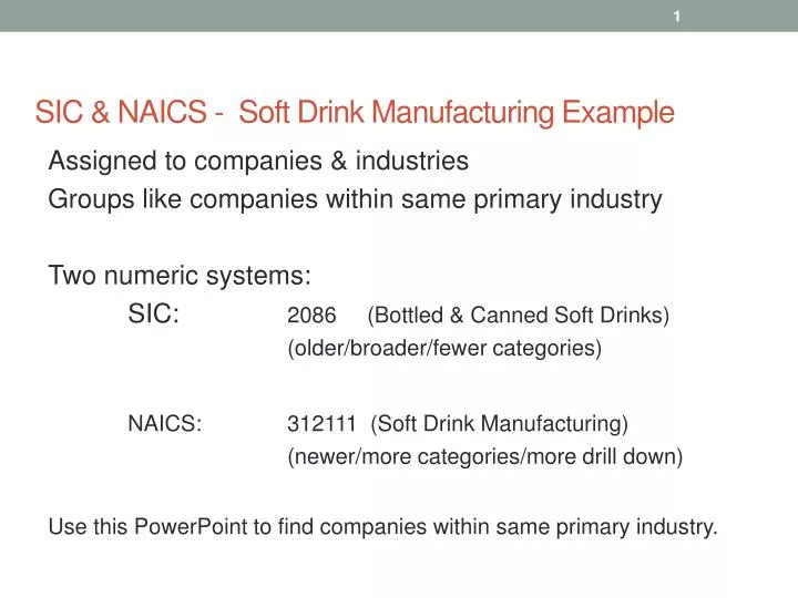 sic naics soft drink manufacturing example
