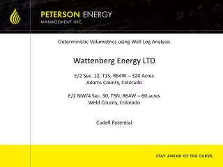 Deterministic Volumetrics using Well Log Analysis Wattenberg Energy LTD