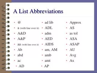 A List Abbreviations