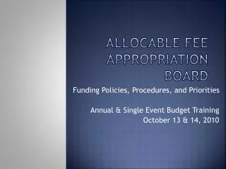 Allocable Fee Appropriation Board