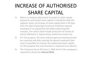 INCREASE OF AUTHORISED SHARE CAPITAL
