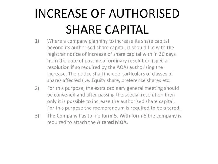 increase of authorised share capital