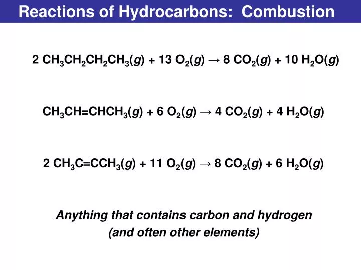 reactions of hydrocarbons combustion