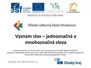 v znam slov jednozna n a mnohozna n slova