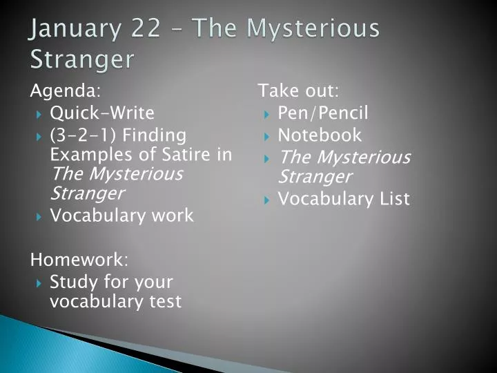 january 22 the mysterious stranger