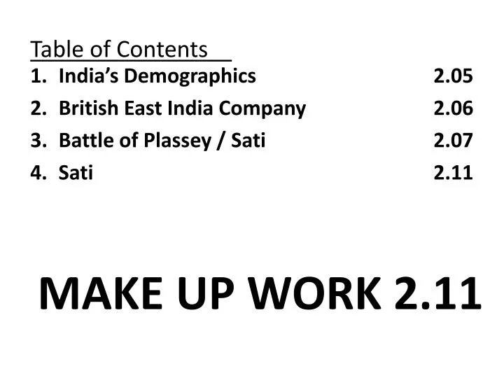 table of contents