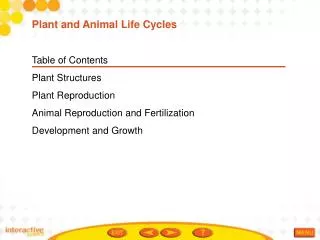 Table of Contents Plant Structures Plant Reproduction Animal Reproduction and Fertilization
