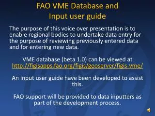 FAO VME Database and Input user guide