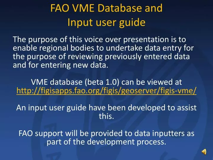 fao vme database and input user guide