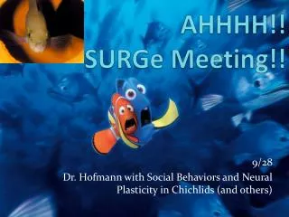 9/28 Dr. Hofmann with Social Behaviors and Neural Plasticity in Chichlids (and others)