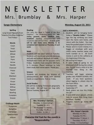 newsletter mrs brumblay mrs harper